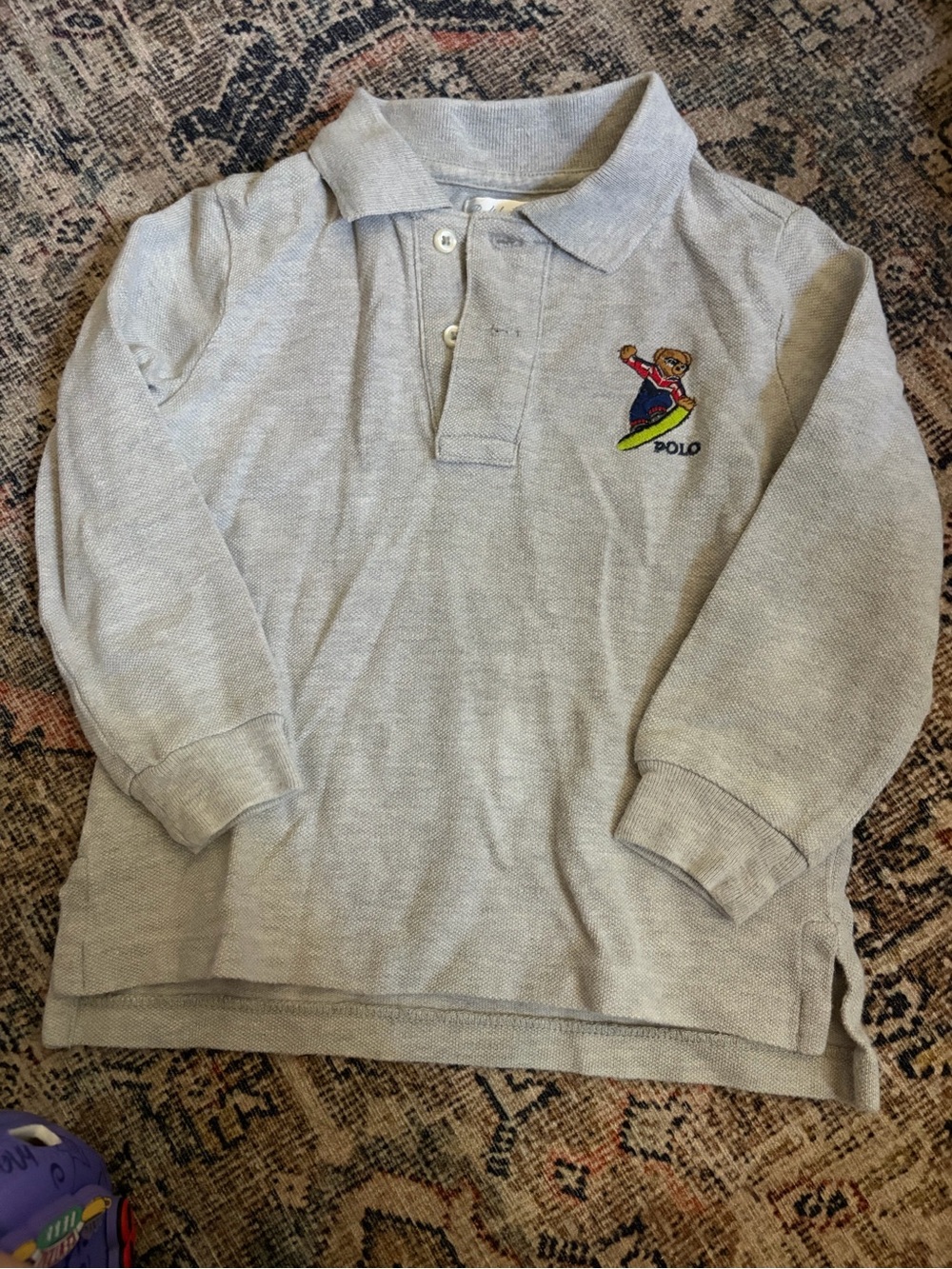 Ralph Lauren Light Gray Polo with Surfing Bear Embroidery